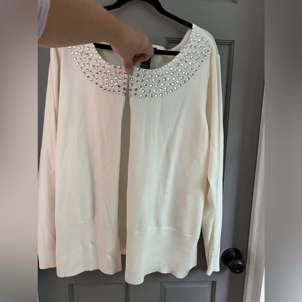 Size 26/28W Cream Cardigan with Clear Stone Accent